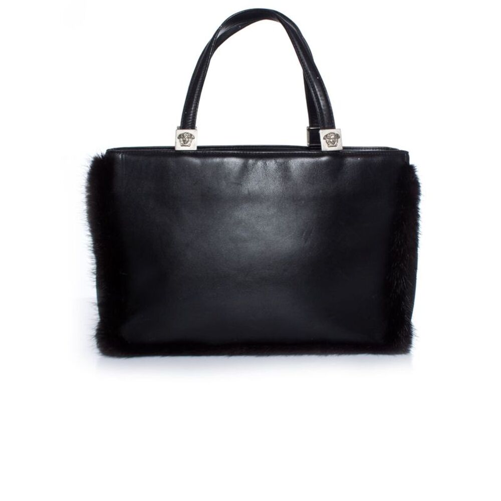 Gianni Versace black leather handbag with fur